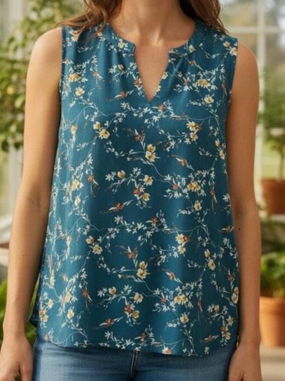 Medium Papermoon Blue Split Neck Sleeveless Blouse New
